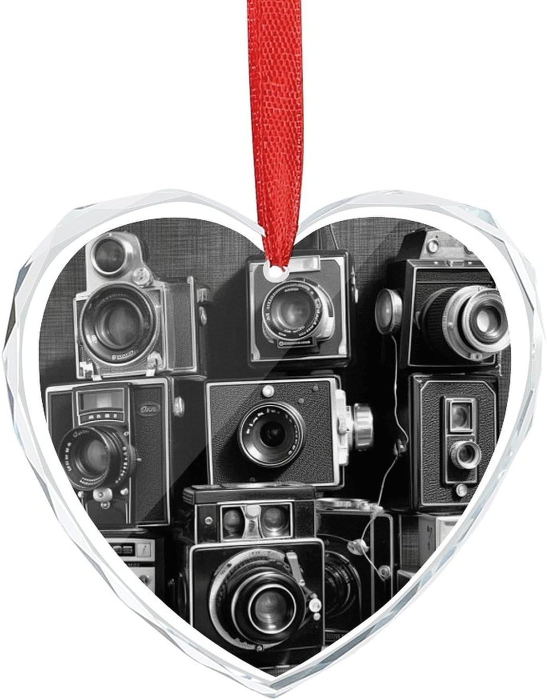 Retro Cool Camera Collection Crystal Glass Heart Ornament