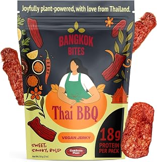 Goodness Plant Bangkok Bites Vegan Jerky – Thai Barbecue/ Pad Thai Flavor, 56g | High-Protein Plant-Based Snack, Vegan, Non-GMO, Thai Street Food Inspired, Chewy Jerky Texture, Better Than Beef Jerky (1-Pack)