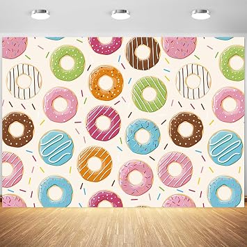 7x5ft Donut Backdrop Donut Birthday Sweet One Party Photography Background Colorful Donut Sprinkle Grow Up Baby Shower Party Decoration Supplies Photo Booth Props