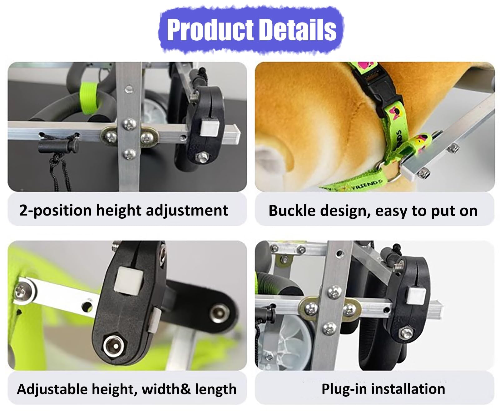 犬用車いす ステンレス製 4輪 xxs ペット用車椅子 4輪 猫 小型犬 全身サポート 歩行器 歩行補助