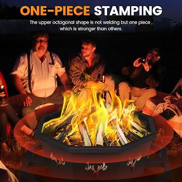 BOINN 35 Inch Octagonal Outdoor Fire Pit, Fire Pits for Outside Wood Burning Fire Pit, Firepit, Firepits for Outside, Camping, Backyard, Patio, Bonfire, Garden, Porch, Black