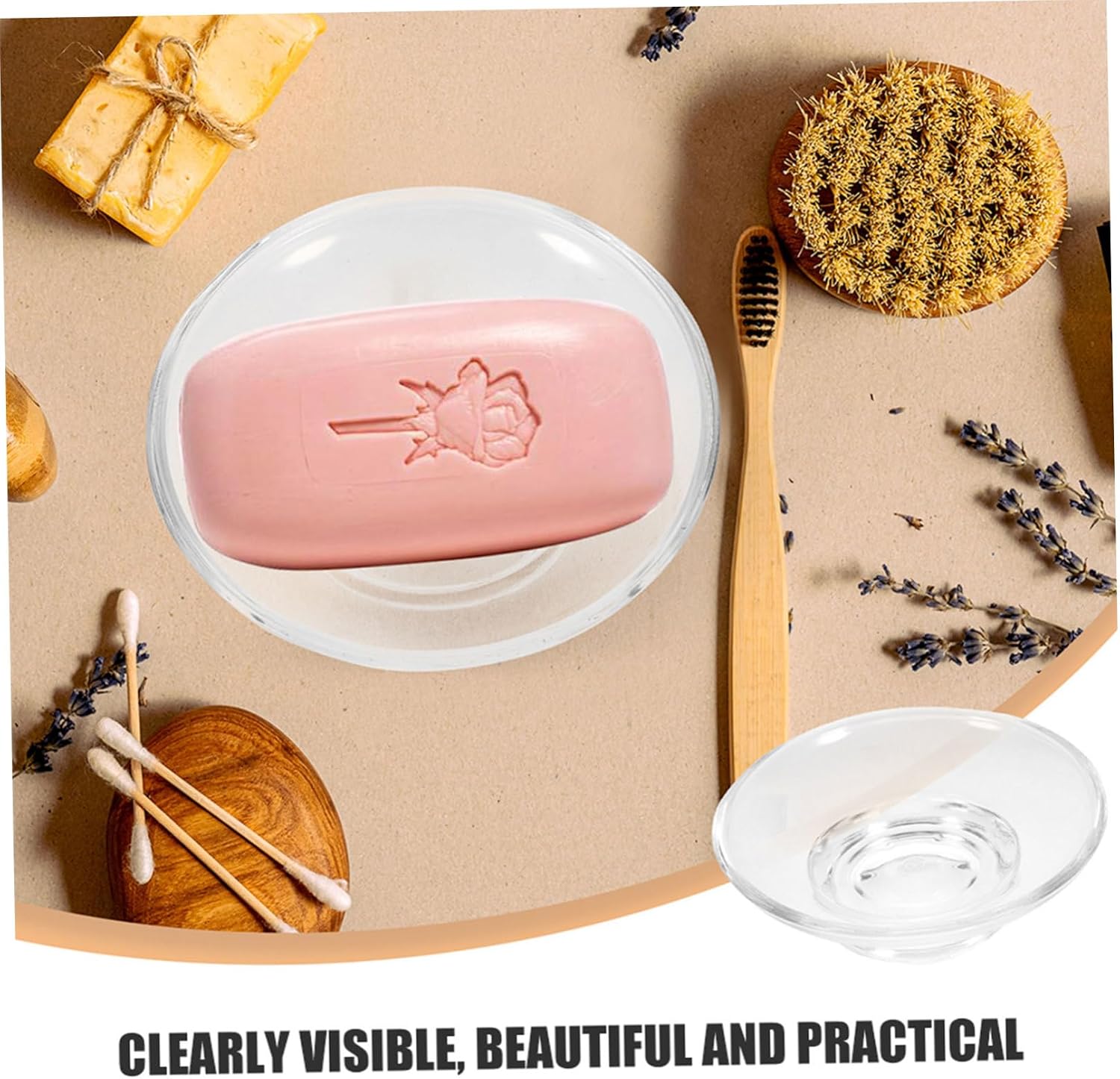 4pcs Glass Bar Soap Dish Set Round Soap Holder Container for Bathroom Sink and Kitchen Countertop for Home and Hotel Use