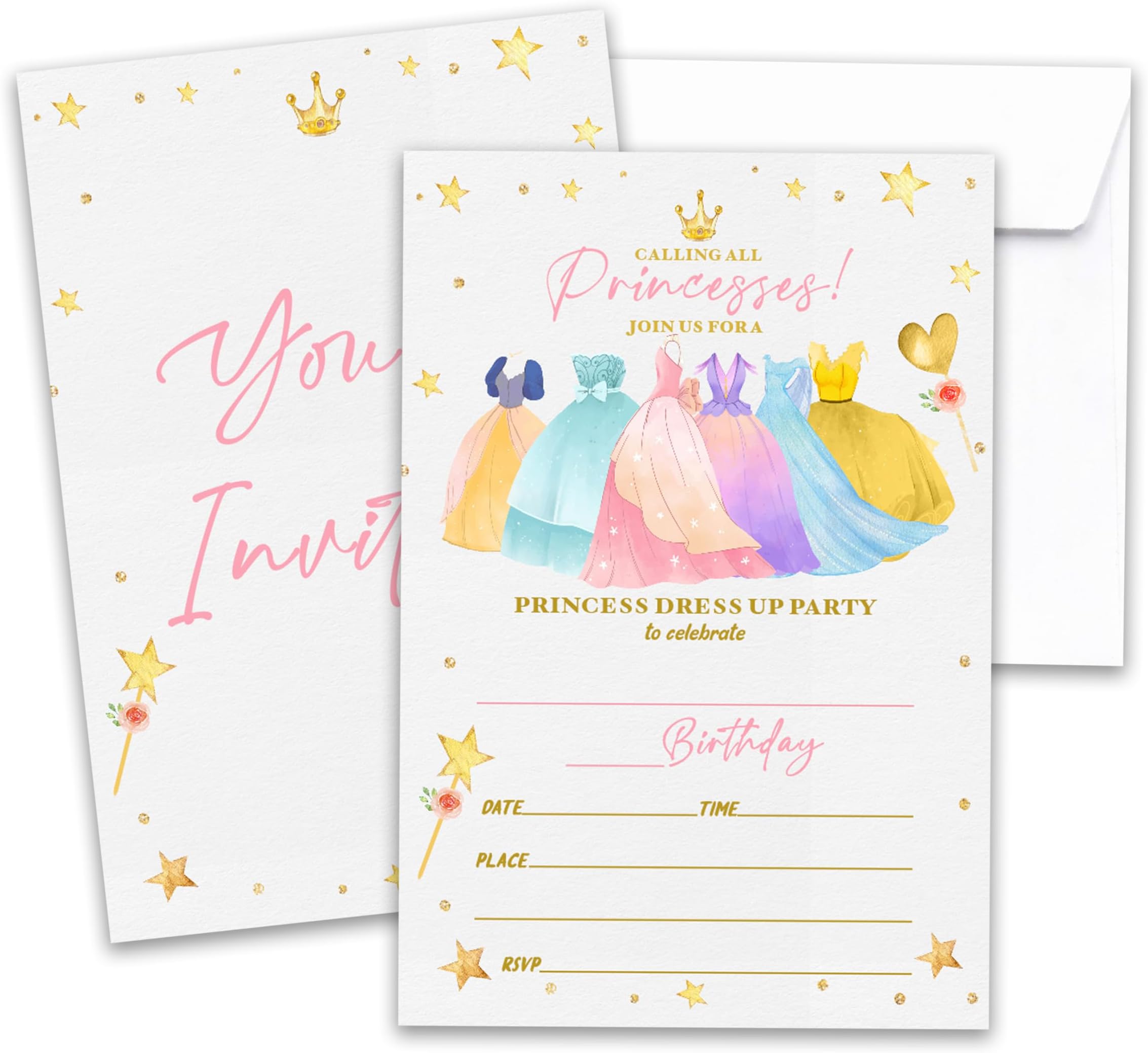 Princess Birthday Invitations, 20 Double-Sided Fairy Tale Themed Party Invitation Cards with Envelopes, Girls Birthday Invites, Little Princess Party Favors Decorations and Supplies, 02