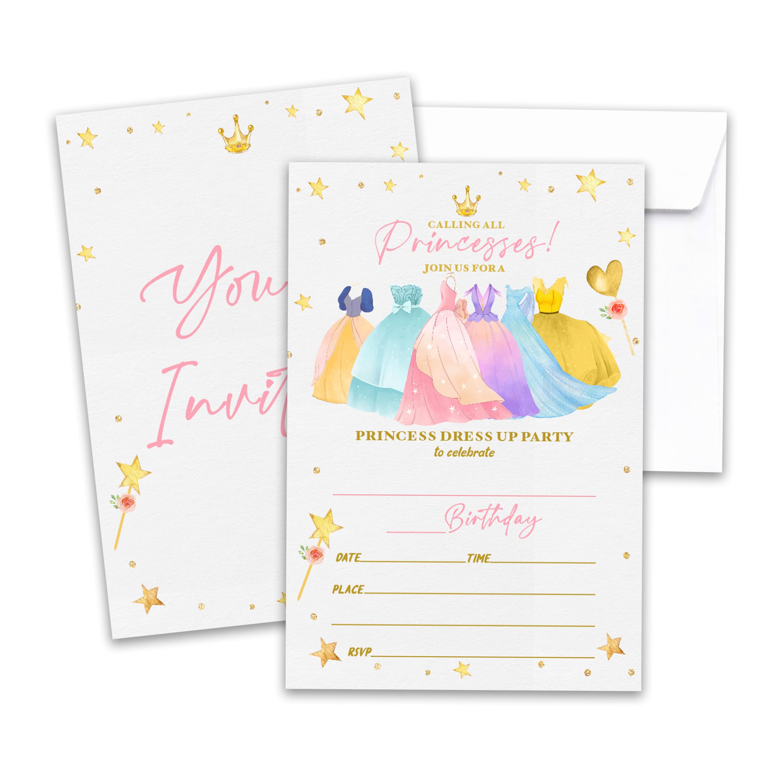 Princess Birthday Invitations, 20 Double-Sided Fairy Tale Themed Party Invitation Cards with Envelopes, Girls Birthday Invites, Little Princess Party Favors Decorations and Supplies, 02