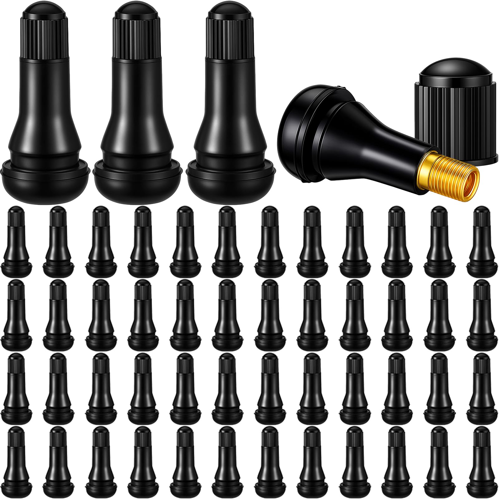 Tallew 50 Pieces TR413 Tire Valve Stems, Rubber Snap-in Tubeless, Black