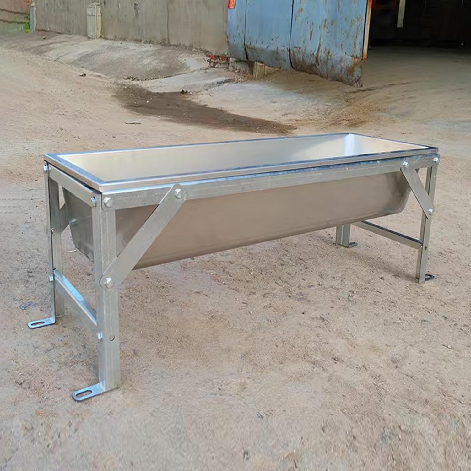 SRNSAEB Farm Feed Trough for Pigs/Goats/Sheep/Horses, Heavy Duty Livestock Feeding Trough Small Animals, Large Capacity - Hold 30 15 7 Gal Pasture Hay Feeder with Stand(100cm(39 2/5in))