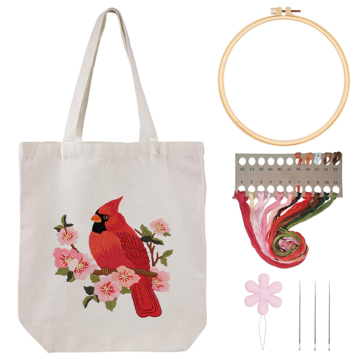 Louise Maelys Canvas Tote Bag Embroidery Kit for Beginners,Cross Stitch Kits for Adults,DIY Needlepoint Include Cardinal Pattern,Women Shopping