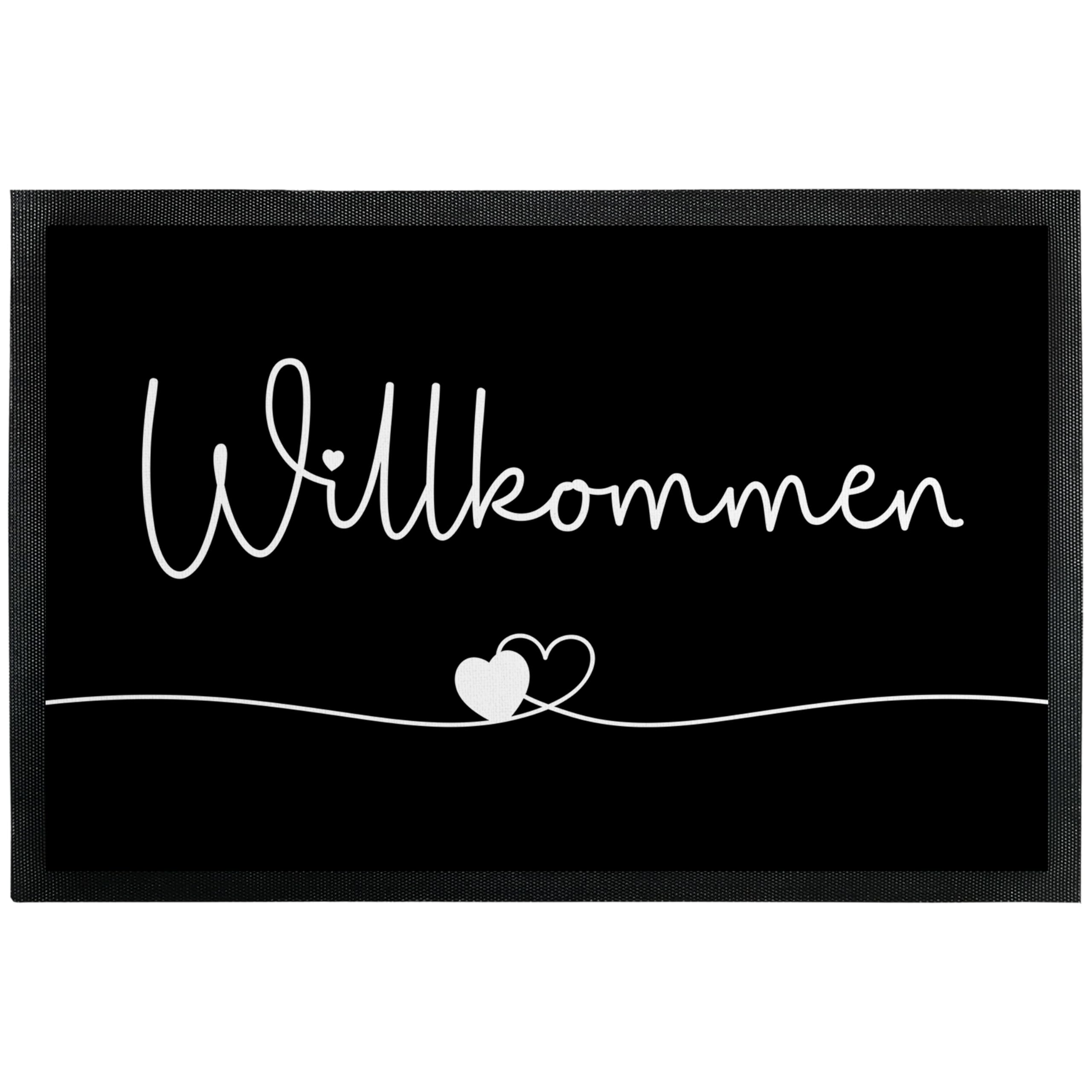 True Statements Fußmatte „Willkommen“ - Herzlinie - lustige Deko-Türmatte als Geschenk zum Einzug für innen und außen – Eingangsteppich mit verschiedenen Designs - dünn, rutschfest, 90 x 60 cm