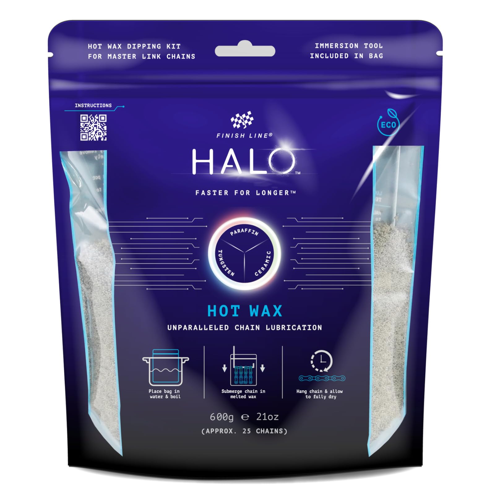 Finish Line HALO Hot Wax, Premium Heißwachs, 600g Set mit Eintauchwerkzeug, Wachs-Pellets zum Einschmelzen, Kettenwachs für Fahrradkette, Kettenfett für Langlebigkeit, e bike & Fahrrad Zubehör