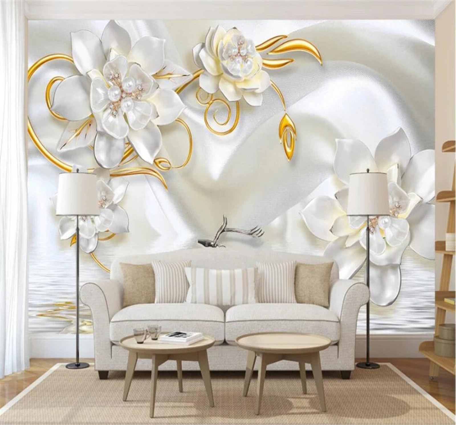 Xlming 400Cm×280Cm(B×H) Luxury Silk Relief Jewellery Reindeer 3D Wallpaper Luxury Silk Study Dining Feature Sofa Grey Bedroom Living Room Tv Decorative Wall-400Cm×280Cm