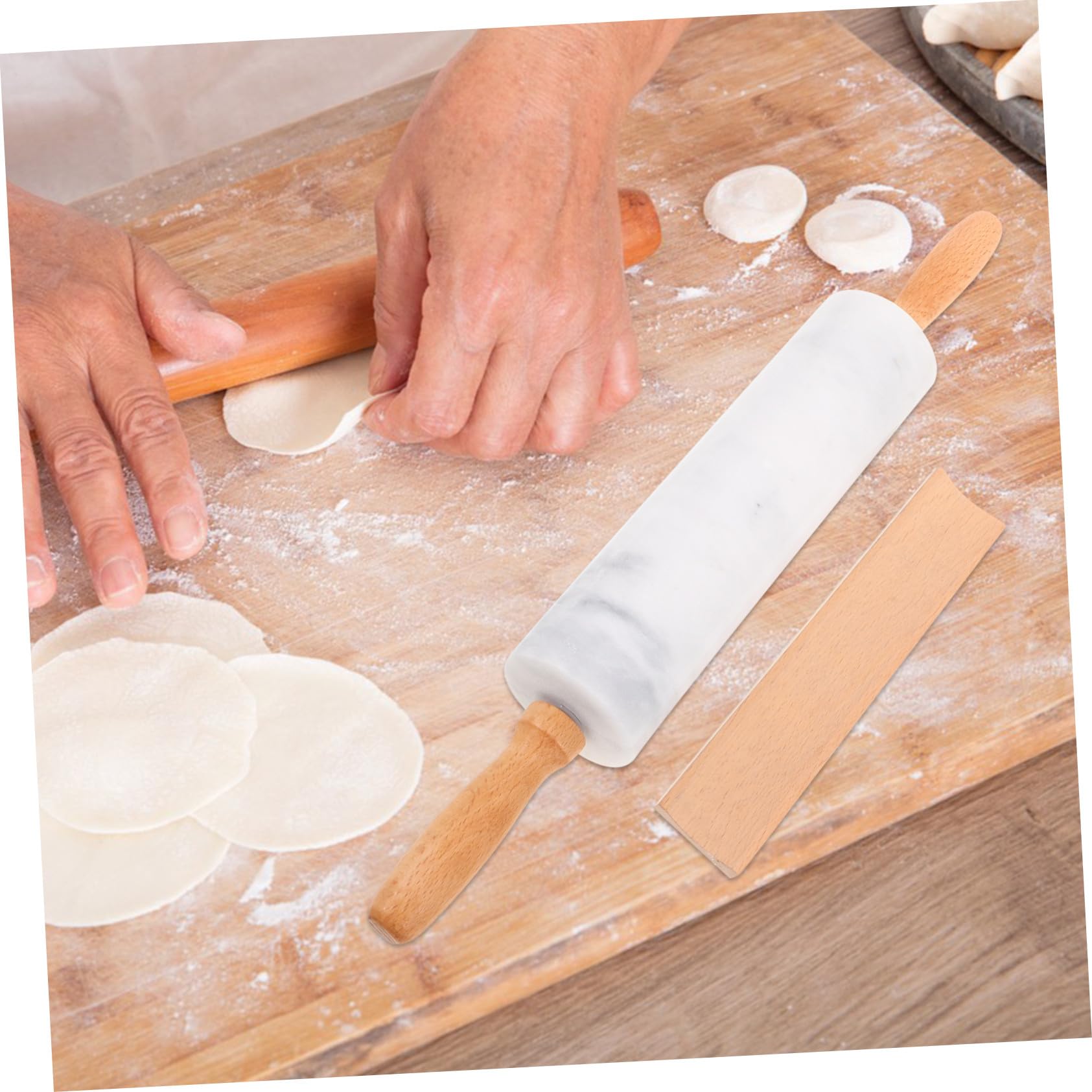 Cabilock 3 Piezas Rodillos de Mármol para Hogar Rodillos de Masa Antiadherentes para Hornear para Galletas Pasta Pizza y Envolturas de Dumplings Herramientas de Cocina Multifuncionales