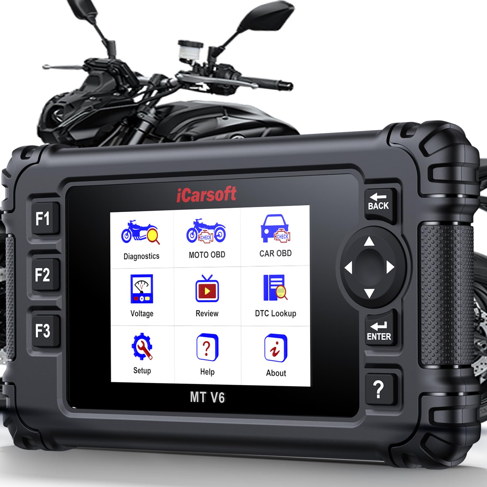 iCarsoft MT V6 Motorrad Diagnosegerät für Yamaha, Alle Systeme Diagnosen, 9 Testprojekten+ Motorrad Wartungsservices, Motorrad OBD Codeleser, Lesen/Löschen von Fehlercodes,AutoFIN, Batterietest