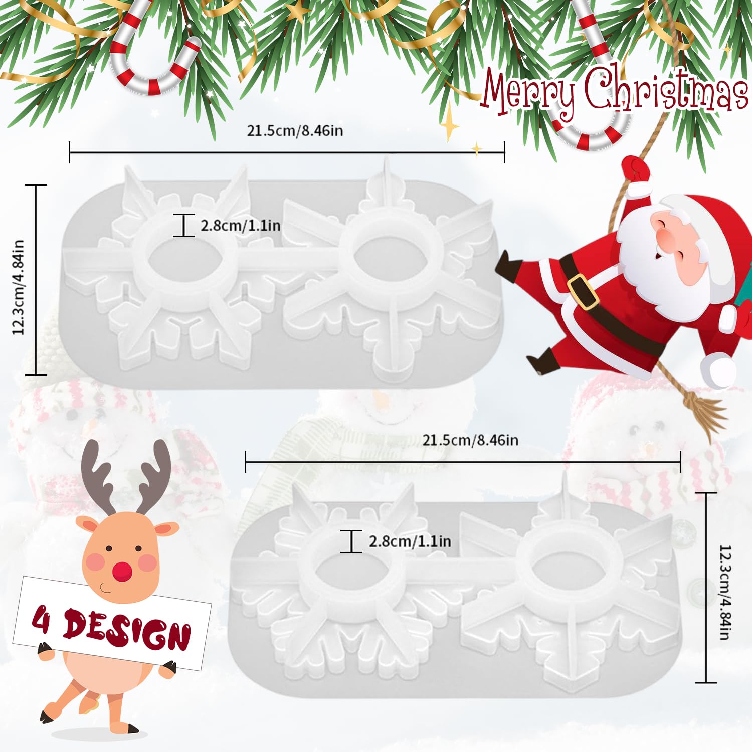 Lot De 2 Moules En Résine Pour Bougies De Noël, Moule