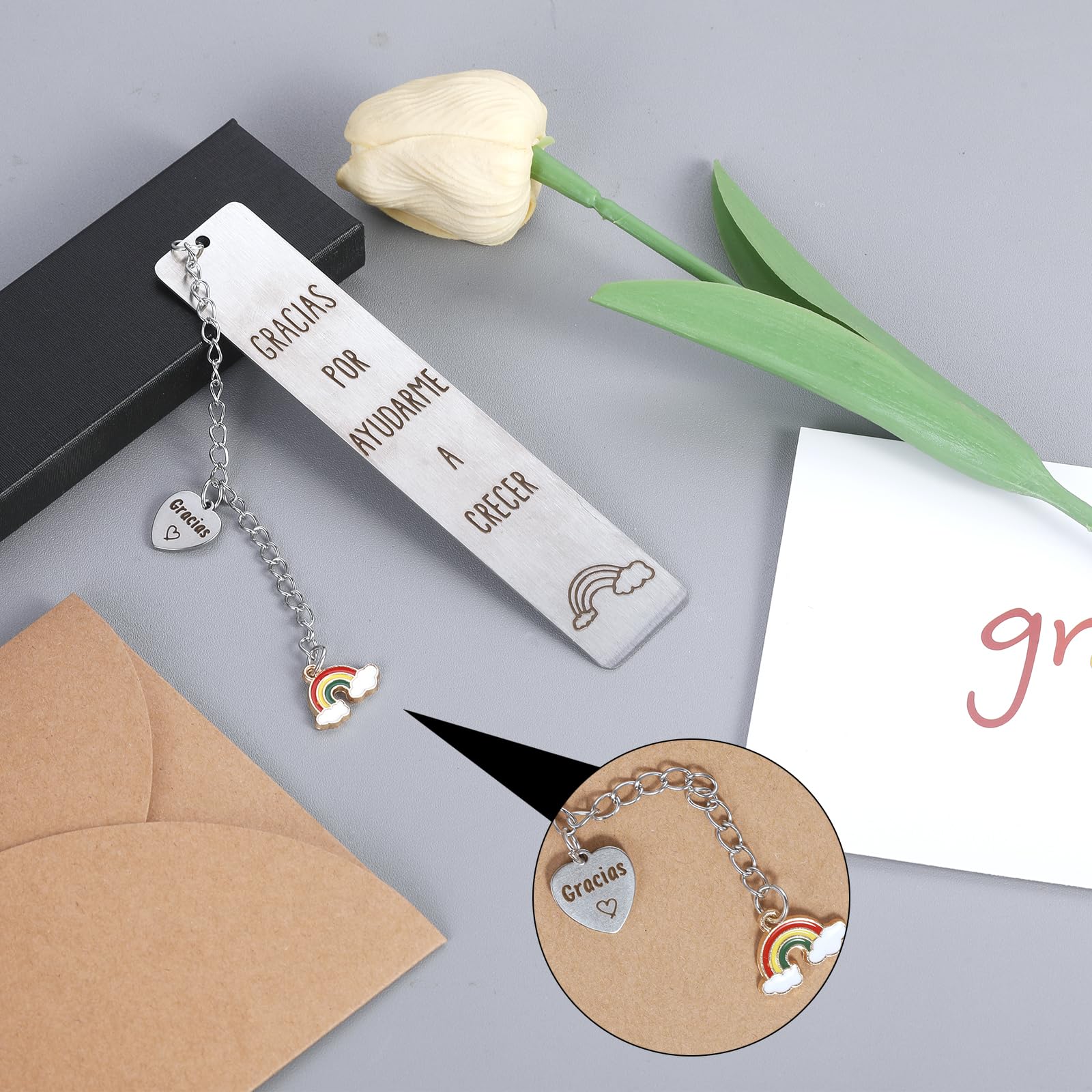 Elegante Marcapáginas en Español 13 x 2.6 cm - Regalo Ideal para Maestros, Colegas y Seres Queridos con Caja de Regalo