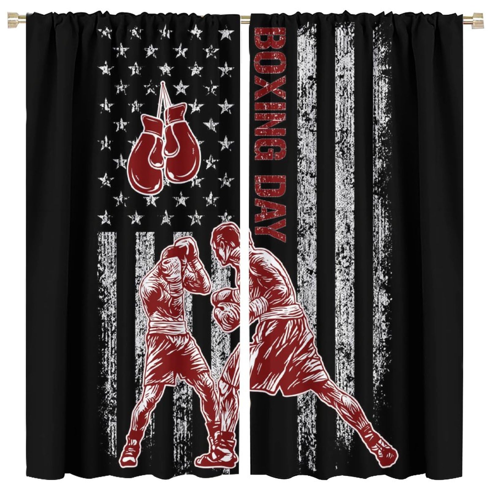 Abstract Sports Theme Boxing Curtains,Vintage Boxing Gloves Fighting Match American Flag Design Window Curtains Thermal Insulated Rod Pocket Blackout Curtains 2 Panels 63