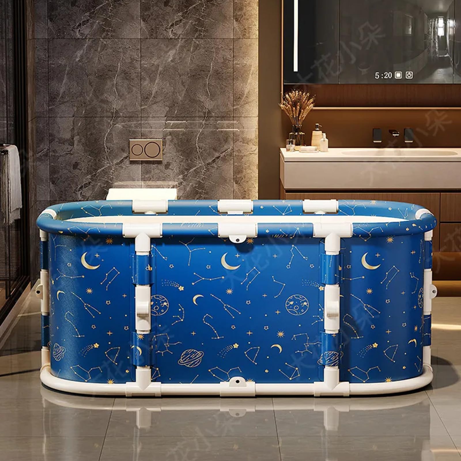 Faltbadewanne 120x60x50cm für Erwachsene, Mobile Badewanne mit 7 Isolierschichten & Stabilem Rohrrahmen – Auslaufsicher, mit Seitlichem Ablauf & Komfortkissen