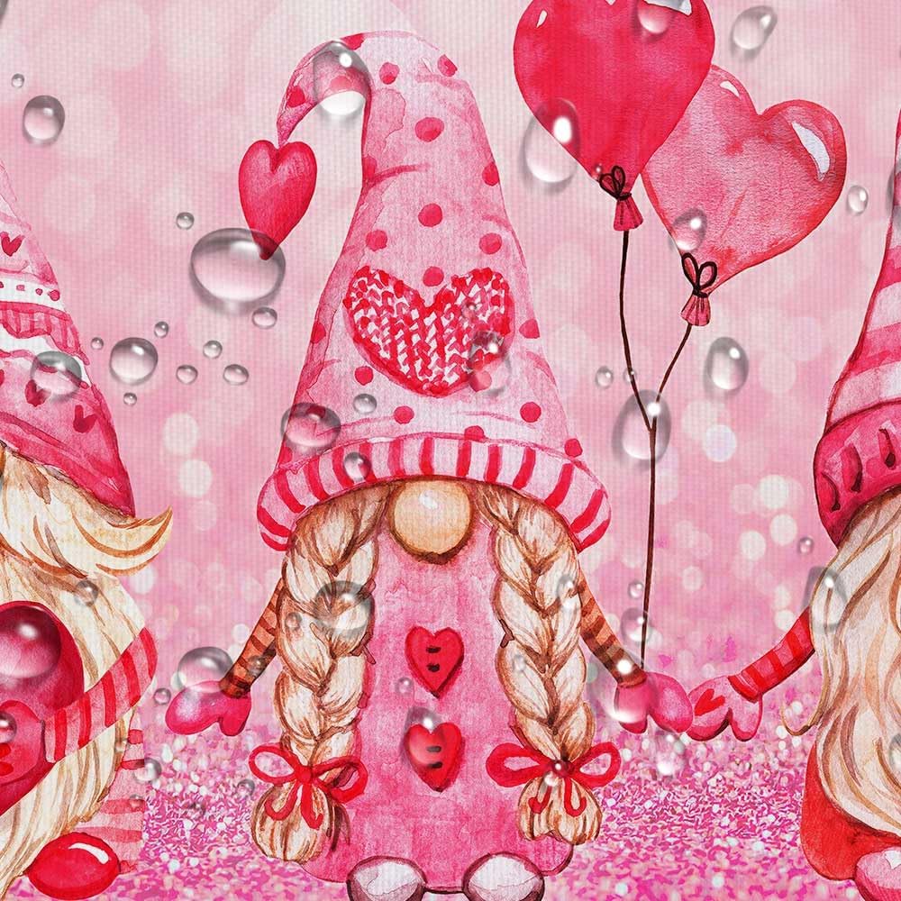Valentine's Day Gnome Shower Curtain, Pink Love Heart Romantic Glitter Bling Background Shower Curtain Liner for Bathroom, Fabric Shower Curtain Sets with Hooks Red 69x78inches