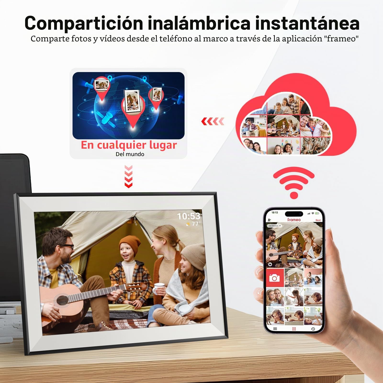 Hesmor 64GB Marco de Fotos Digital WiFi 10,1 Pulgadas Pantalla Táctil Marco Digital IPS 1280 x 800 Rotación Auto Frameo Portaretratos Digitales de Fotos Inteligente Soporte Foto, Música, Video…