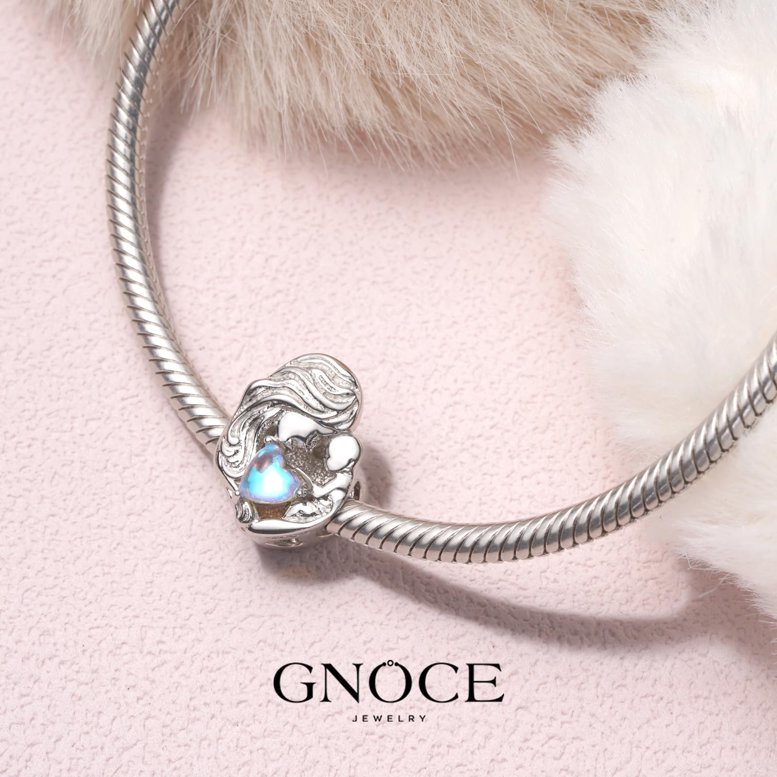 GNOCE Charm Bead Madre e Figlio Moonstone Charms In Argento 925 Con Zirconia Per Bracciali Collane Famiglia