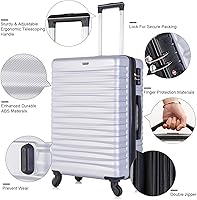Vista 5 de Juego de equipaje de 4 piezas juegos de equipaje ABS rígido con bloqueo TSA con ruedas giratorias de viaje plateado