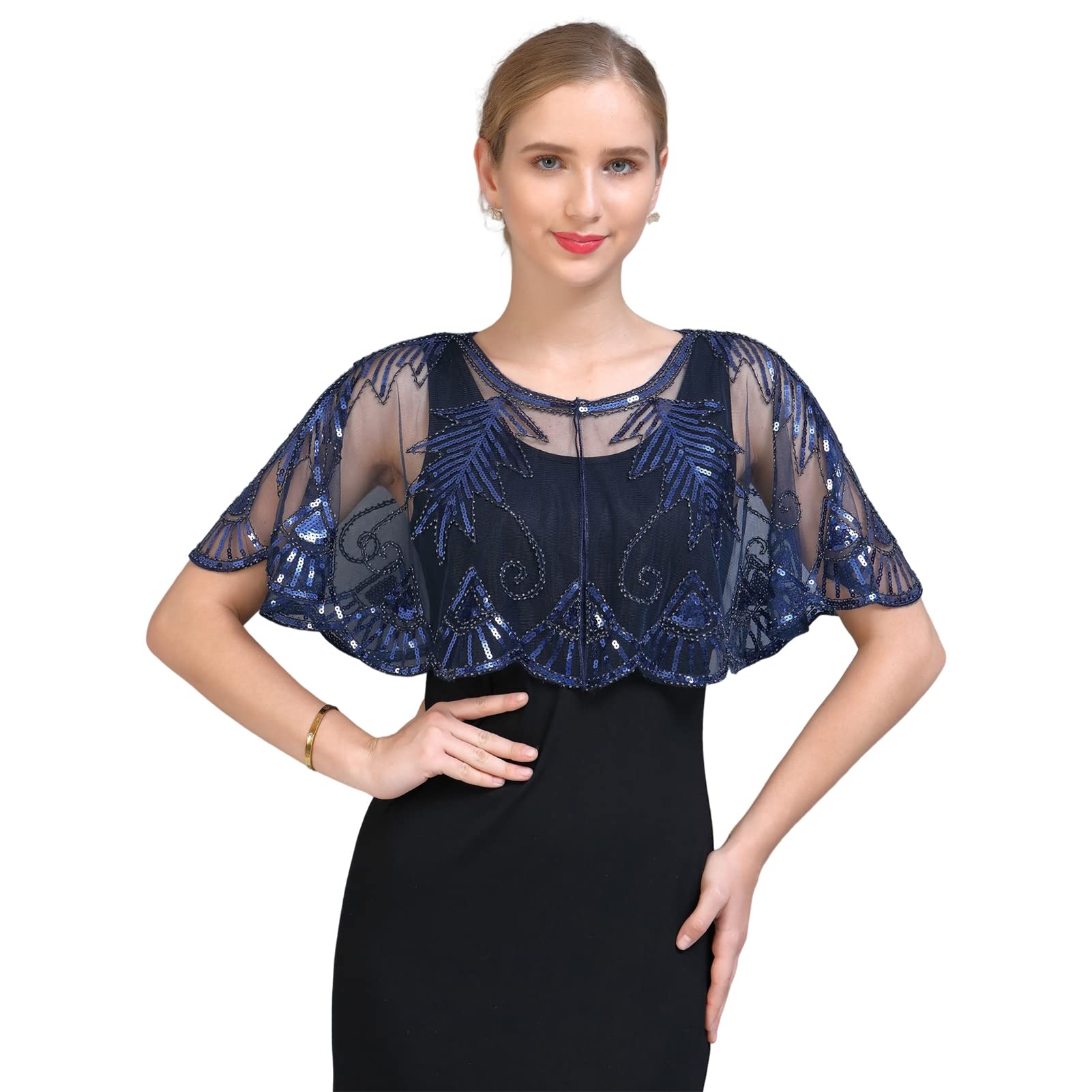 GIBZ Donna Scialle con Paillettes Elegante Abiti da Sera 1920's Cardigan Morbido Vintage Stole