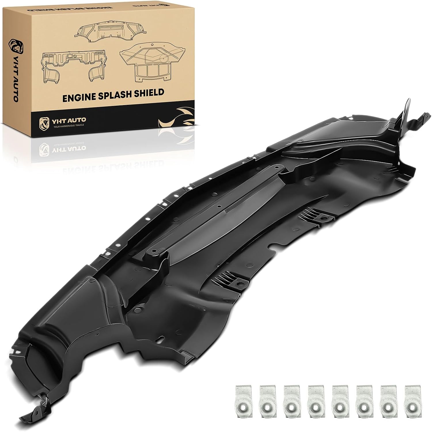YHTAUTO Front Engine Splash Shield Compatible with Dodge Challenger 2013-2023, V6 3.6L, V8 5.7L, Plastic Black Splash Guard Engine Case Guards