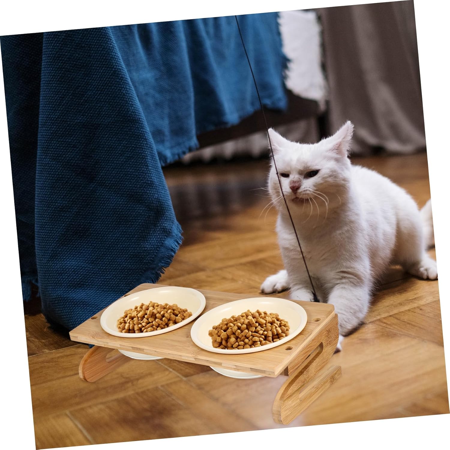 Toyvian Ceramic Elevated Cat Food Bowl Kitten Bowl Wood Stand Elevated Cat for Pet Contemporary Design Easy to Clean Prevents Food Spills