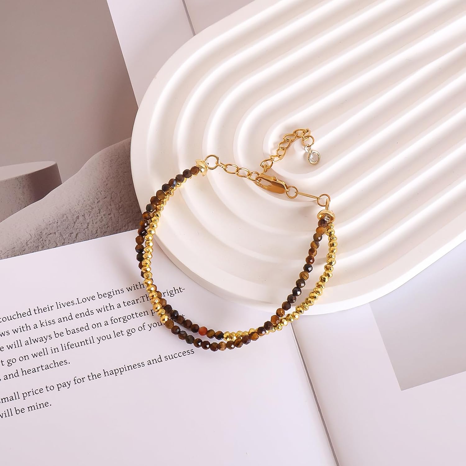 GVUSMIL Bead Bracelet for Women Layered Stone Mixed Bracelets Handmade 18K Gold Plated Beaded Chain Bracelet boho bracelets Adjustable Stackable Bracelet (Tiger Eye) - Image 4