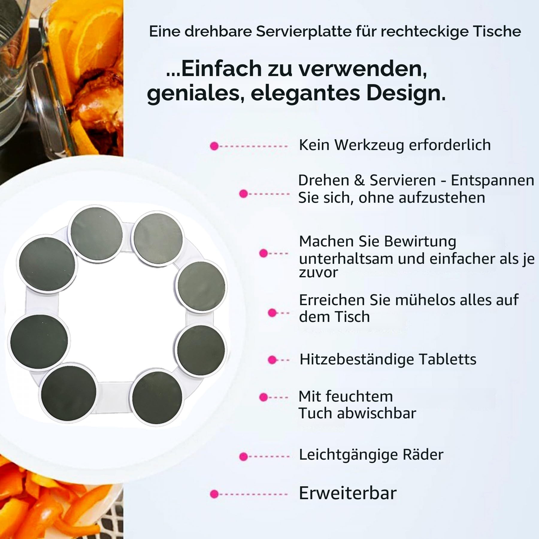 Drehteller, Revolution für Küche und Esszimmer, Drehteller für den Tisch, drehbarer Drehtellerhalter, Organisation der Vorratskammer