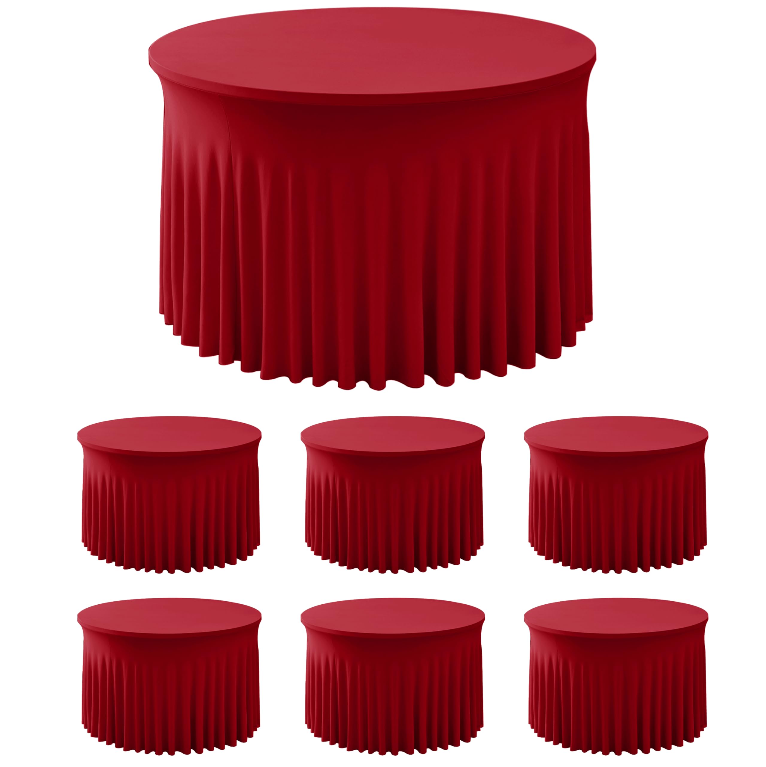 Red Tablecloths Spandex Table Covers for Christmas, 60 Inch Round,6 Pack