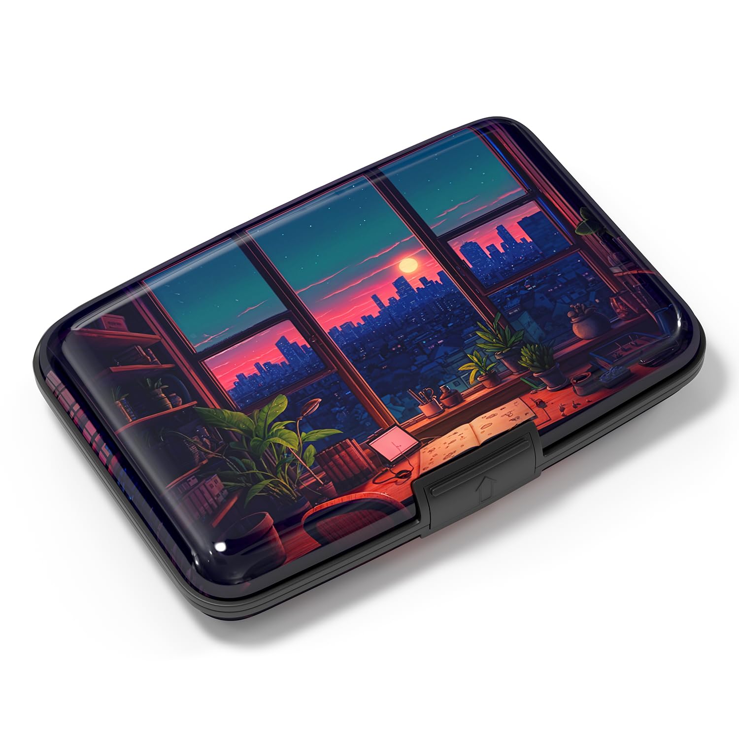 Atufsuat Credit Card Holder, Mini Aluminum Card Wallet RFID Blocking Slim Metal Hard Card Case for Women Men, Window View