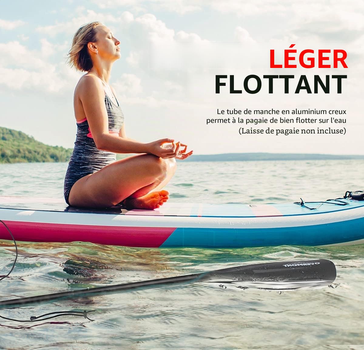 OVERMONT Pagaie Sup Réglable 162–215 cm, Démontable en Aluminium | Manche en aluminium, pale en PP et poignée antidérapante; réglage télescopique pour SUP, kayak, canoë et bateau gonflable
