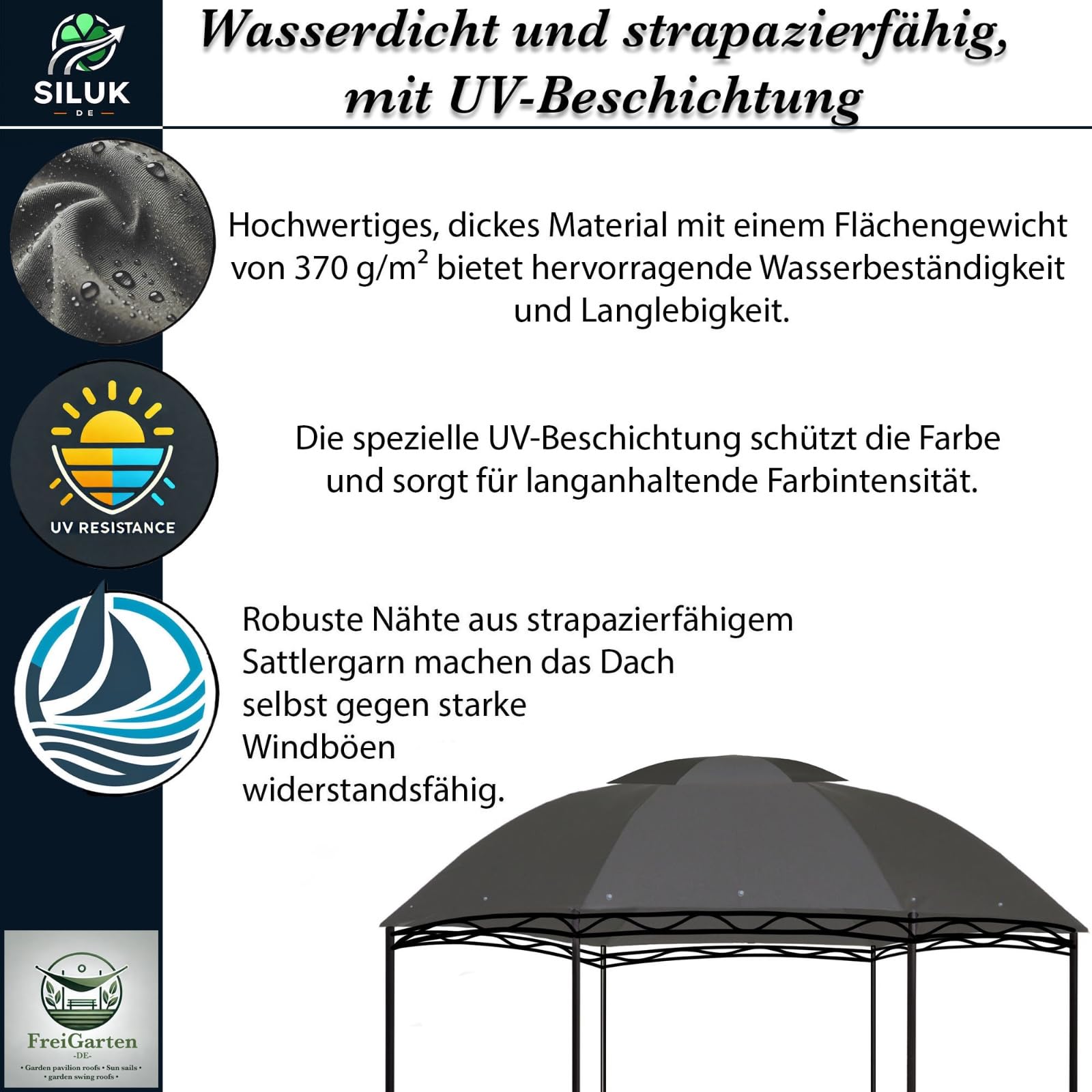 Reservedak voor paviljoen, 3 x 3 meter, zandkleurig, antiek paviljoen, waterdicht, materiaal: Panama PCV Soft 370 g/m² extra sterk, model 6 (beige