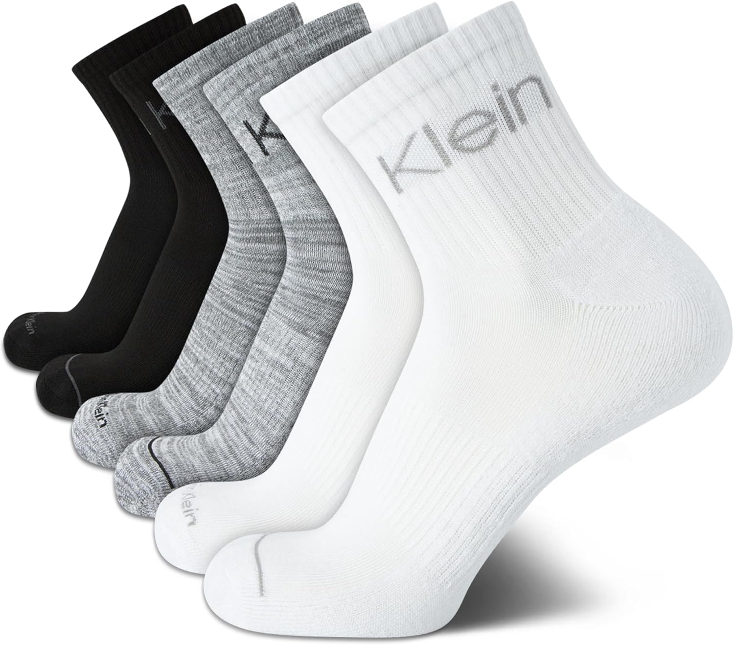 Calvin Klein Mens Quarter Socks - 6 Pack Performance Cushioned High Quarter Cut Athletic Socks for Men With Arch Support