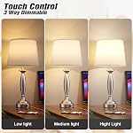 Touch Lamps for Bedrooms Set of 2 - Beside Lamps with USB C+A Charging Ports, 3 Way Dimmable Table Lamps for Living Room, Lampe de Chevet with LED Bulbs