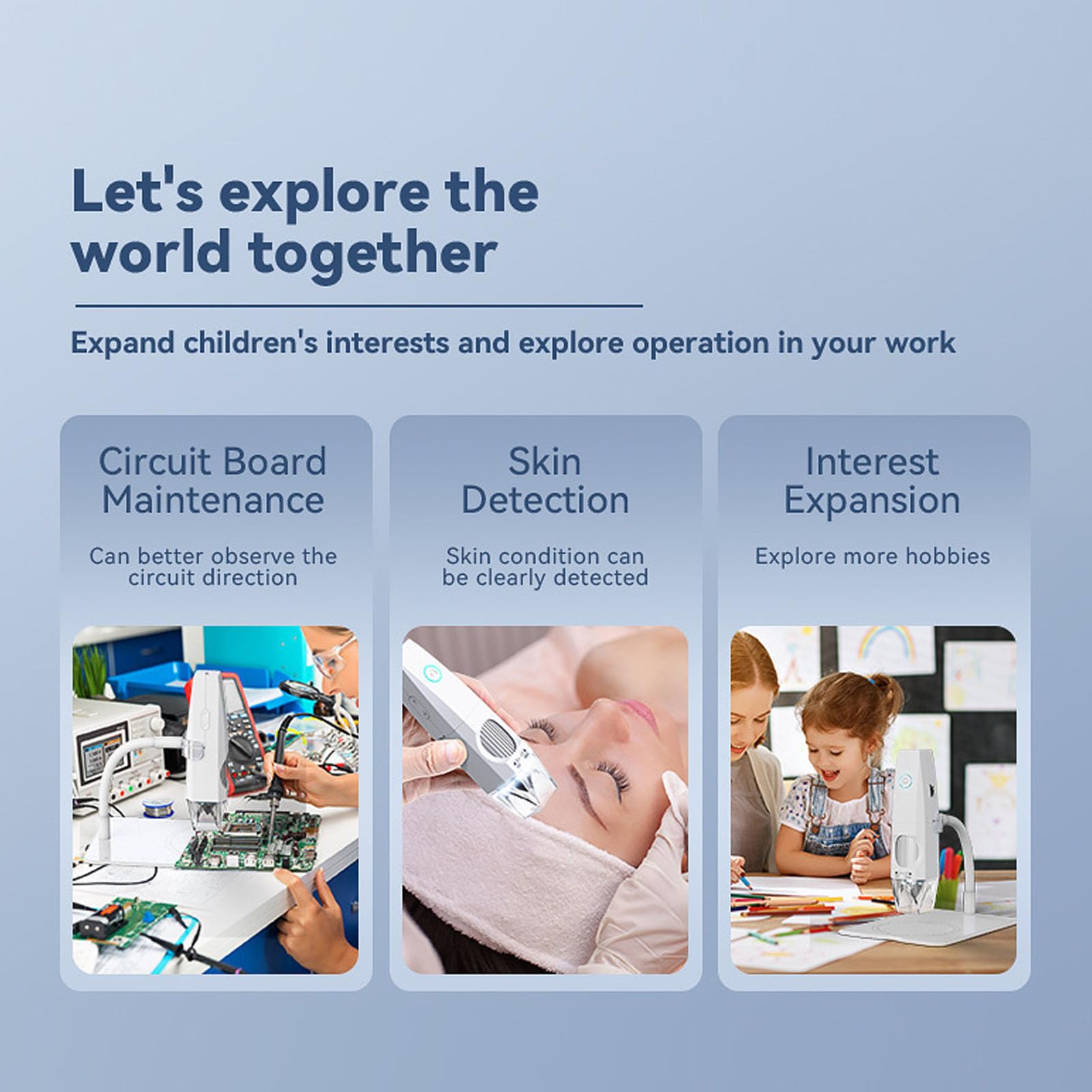Cordless Digital Microscope, 50-1000x Handheld USB Inspection Camera with Adjustable Stand, 2MP 1080P HD Wi Fi Portable Microscope for Skin Observation Circuit Board Repairing
