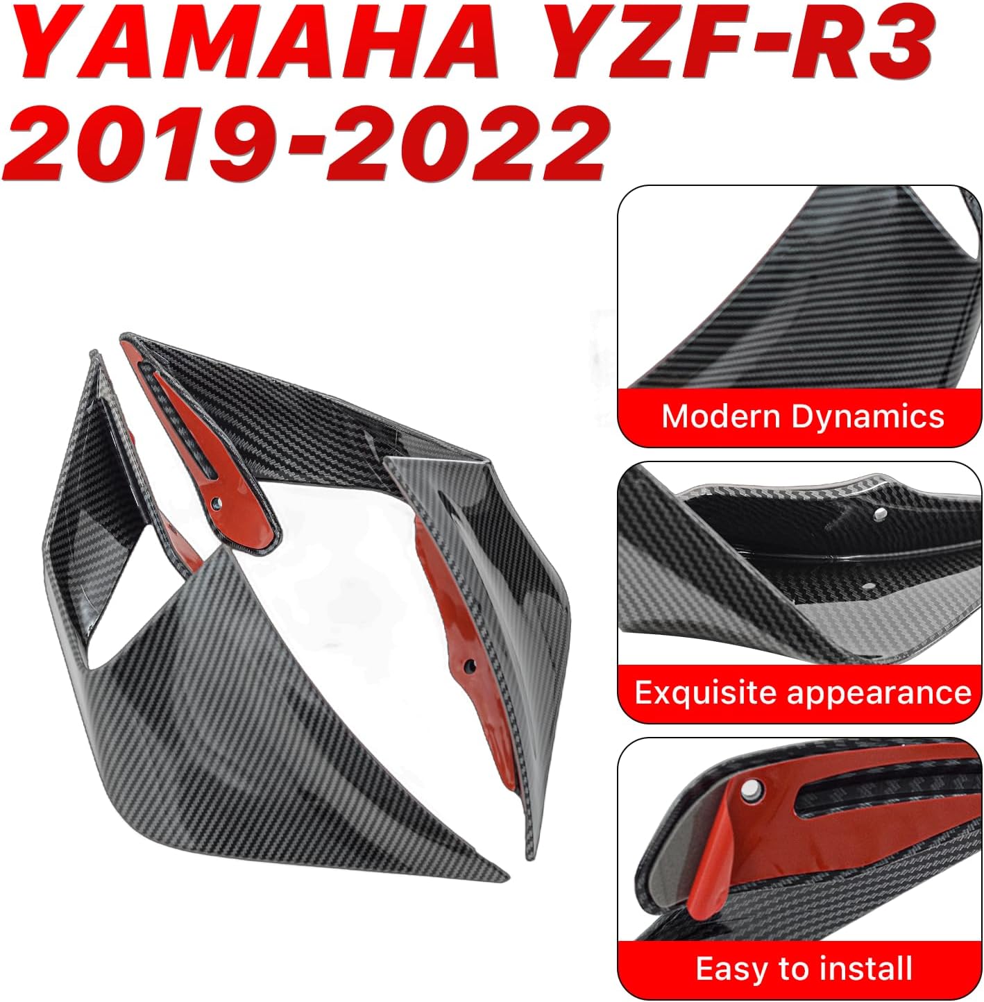 Fairing for Yamaha R3 - Spoiler Wing for Yamaha R3 2019-2022, Front Spoiler for Yamaha Fairing, Easy Installation of Yamaha Winglet (Carbon Fiber)