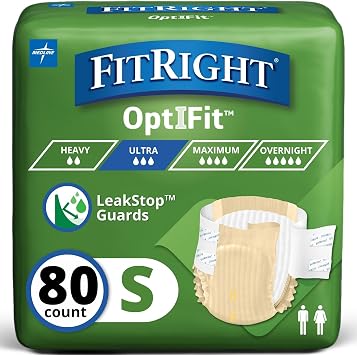 FitRight Adult Incontinence Briefs with Tabs, Ultra Absorbent, Small, 20" to 33", 80 Count