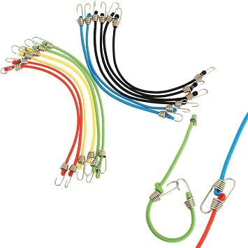 12 Pack Mini Bungee Cords with Hooks 10 Inch Short Bungee Cords,Multicolor Rubber Bungee Straps for Bicycle,Camping,Tools,Tarpaulin and Cargo,Hanging Christmas Ornaments