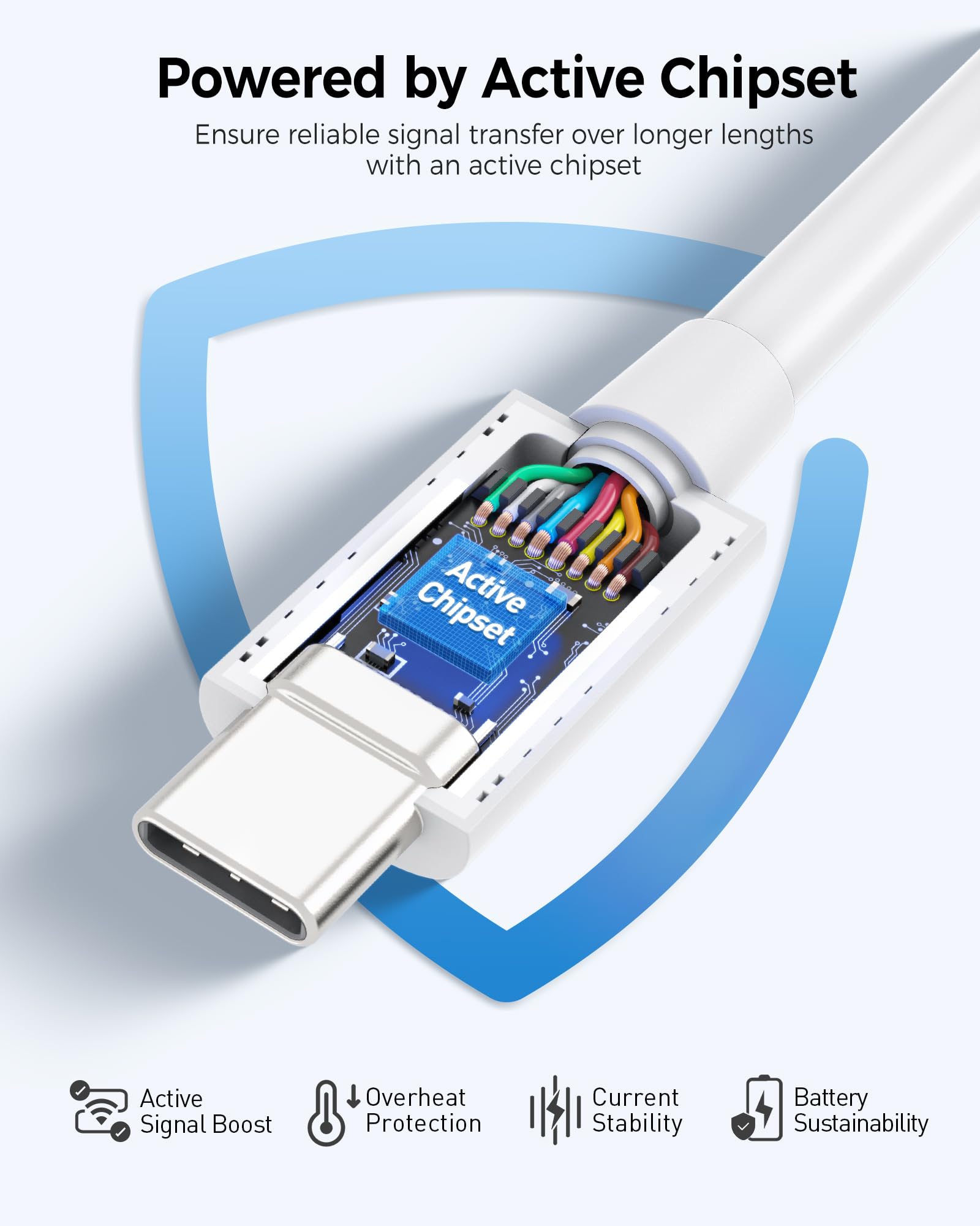 [Certifié Intel] Câble Matters 40 Gbit/s Active Thunderbolt 4 Câble de 2 m avec charge 100 W et vidéo 8K en blanc – Entièrement compatible avec USB C/USB-C, USB 4/USB 4 et Thunderbolt 3