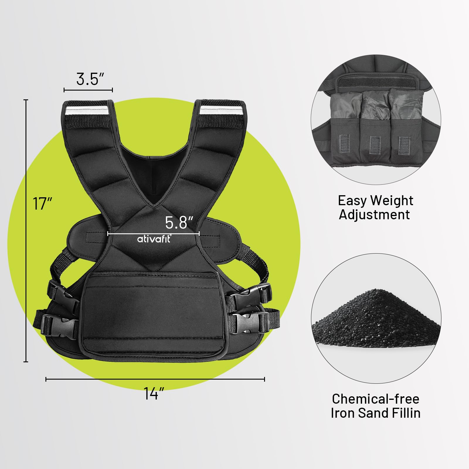 Chaleco ponderado ajustable ATIVAFIT para hombre y mujer, 4,5–7,5 kg. Peso regulable, con bolsillo, bandas reflectantes y correas ajustables. Ideal para entrenamiento, footing y cardio.