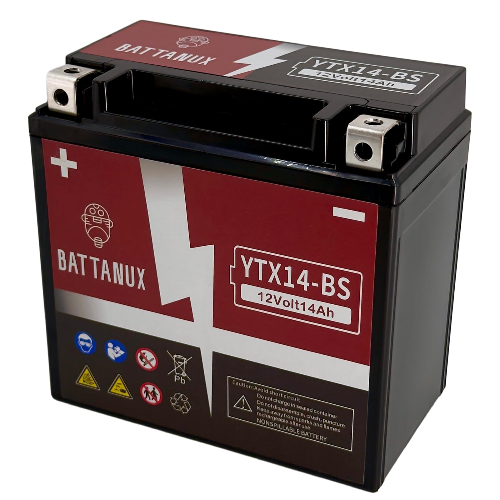 YTX14-BS Batterie Moto 12V14Ah AGM – Haute Capacité, Sans Entretien, Anti-Fuite, Prête à l’Emploi pour Moto, ATV & UTV