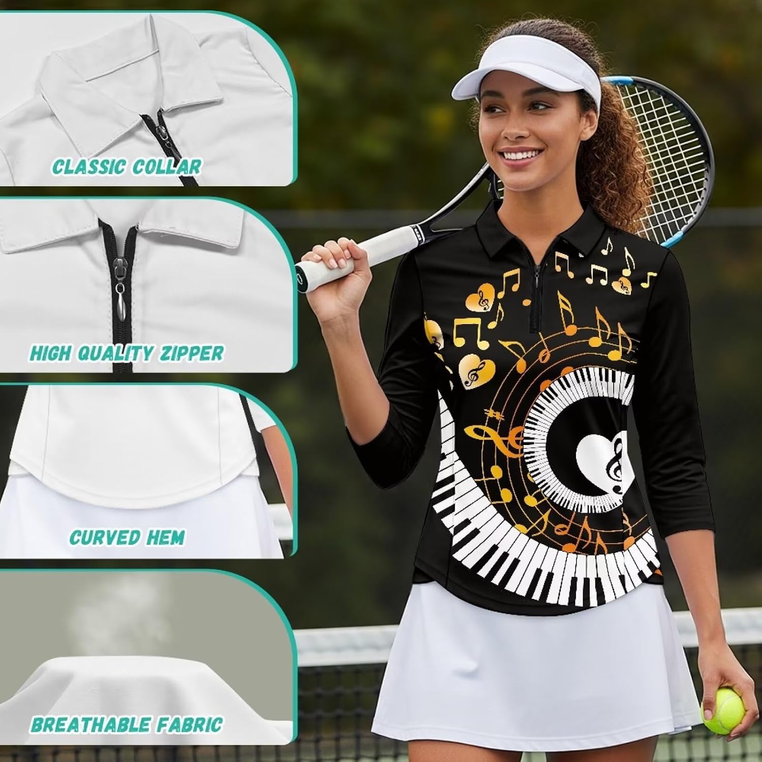 Biyejit Women's 3/4 Long Sleeve Polo Shirt Collared V Neck Golf Shirts Quick Dry Casual Work Moisture Wicking Tennis Top