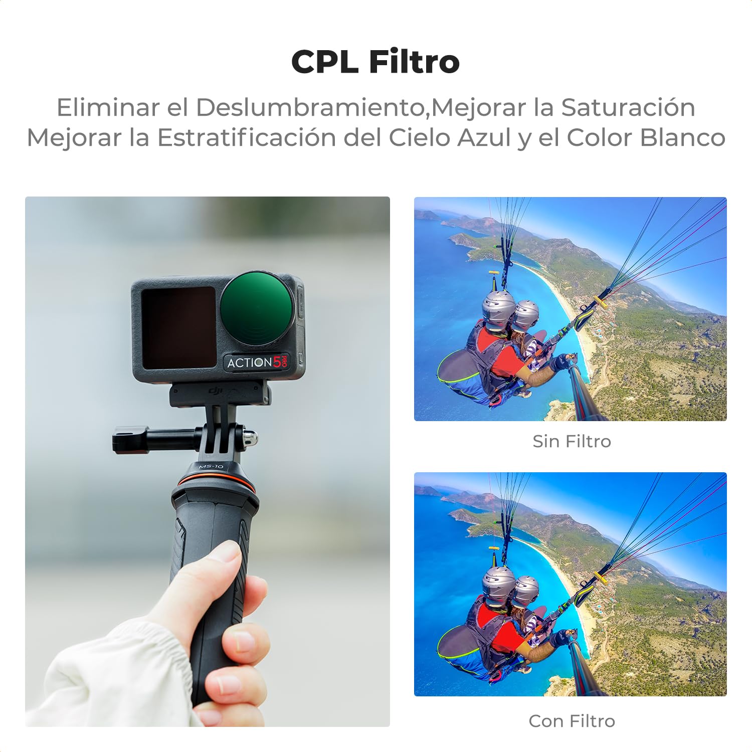 K&F CONCEPT Lote de 6 Filtros ND Compatibles con dji Osmo Action 5 Pro/Action 4, Vidrio Óptico HD Multicapa CPL + ND8 + ND16 + ND32 + ND64 + ND256 Accesorios de Cámara de Acción de Densidad Neutra