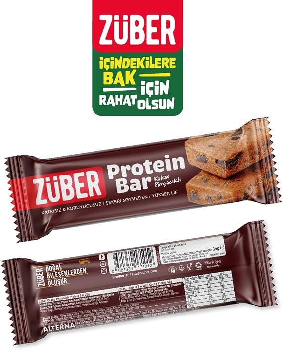 Züber Kakao Parçacıklı Protein Bar - 12 Adet x 35Gr (2 paketi)