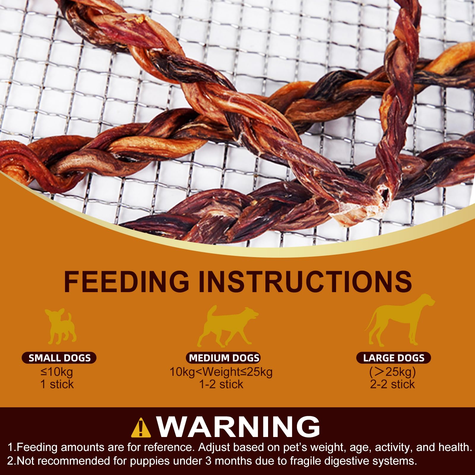 3 Pieces Pork Whip Dog Treats 28cm Each 60g Total Snacks for Heavy Chewing Dogs