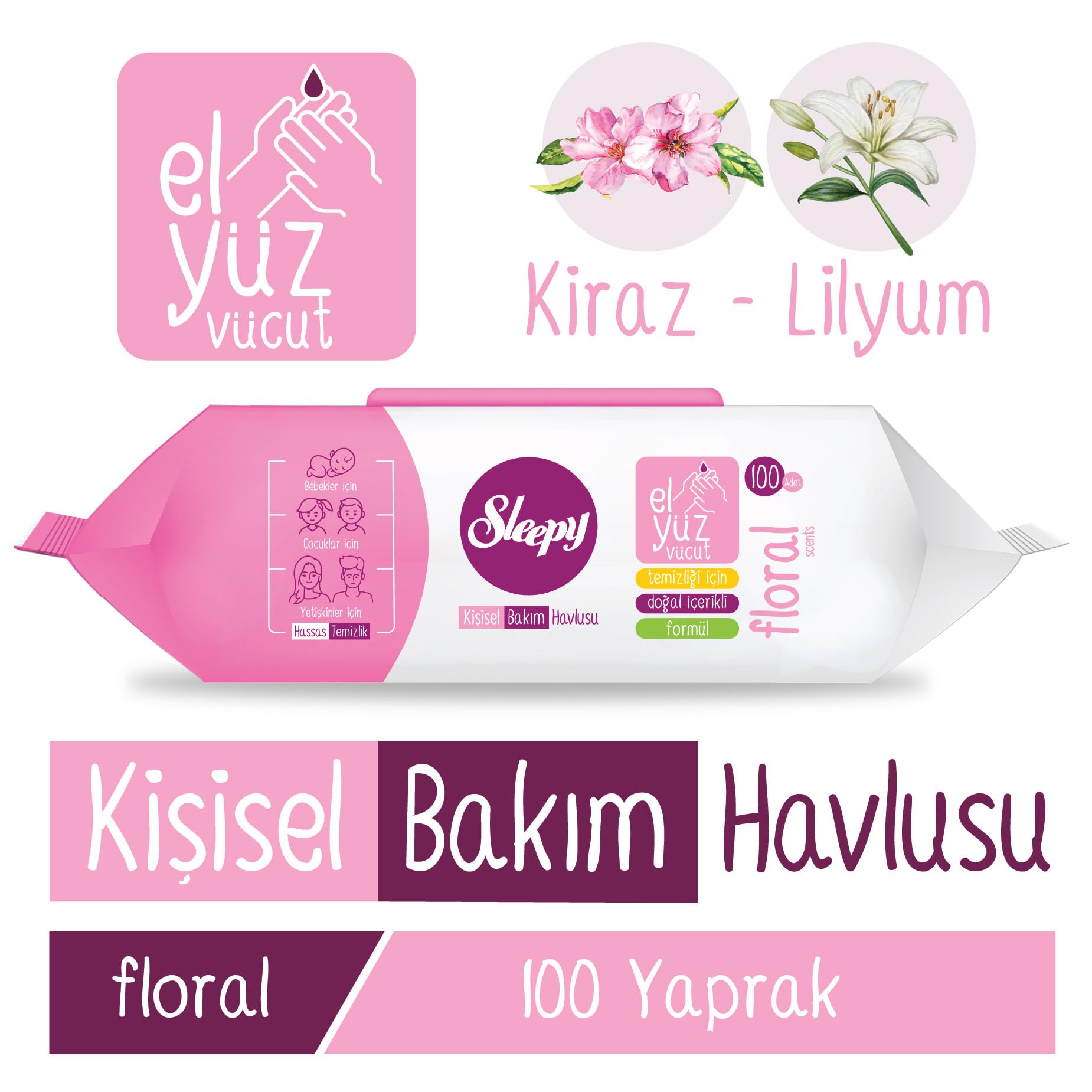 Sleepy Floral Kişisel Bakım Havlusu 100 Yaprak