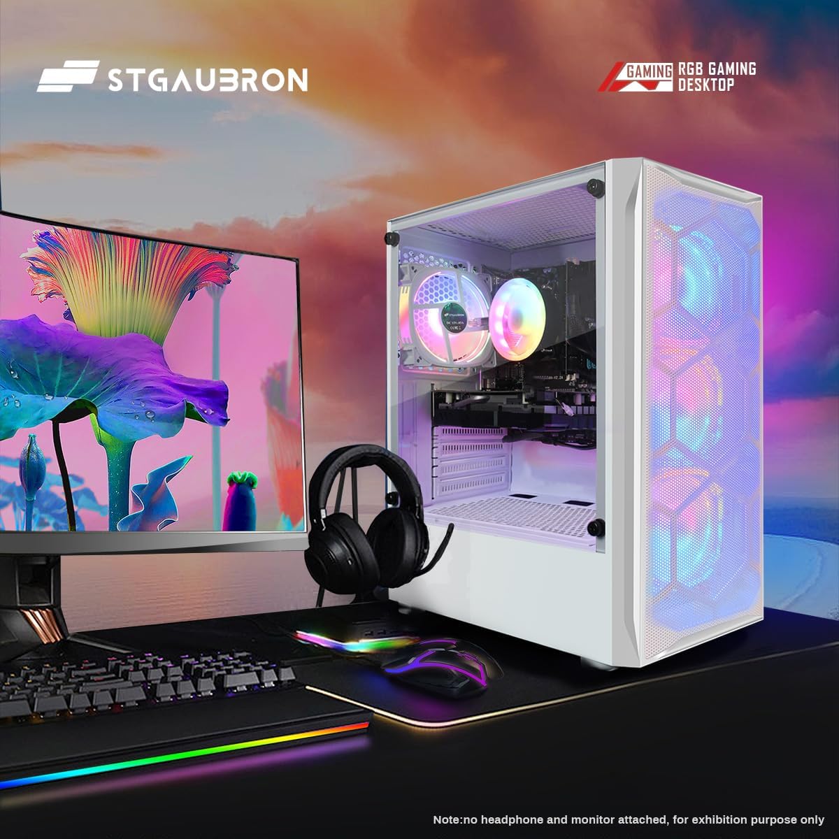 STGAubron Gaming PC Computer Desktop, Intel Core i7 8th Gen up to 4.1G, Radeon RX 5600XT 6G, 16G DDR4, 1T SSD, WiFi 6, BT 5.2, RGB Fan x4, Windows 11 Home