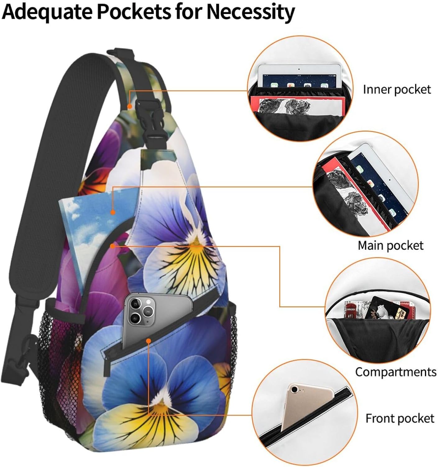 Pansy Perfection Crossbody Sling Backpack Sling Bag for Women Hiking Daypack Chest Bag Shoulder Bag