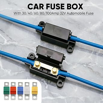 4 PCS Midi Fuse Holders Kit, 10 PCS Mega Fuses 32V 30A-100A Inline Set